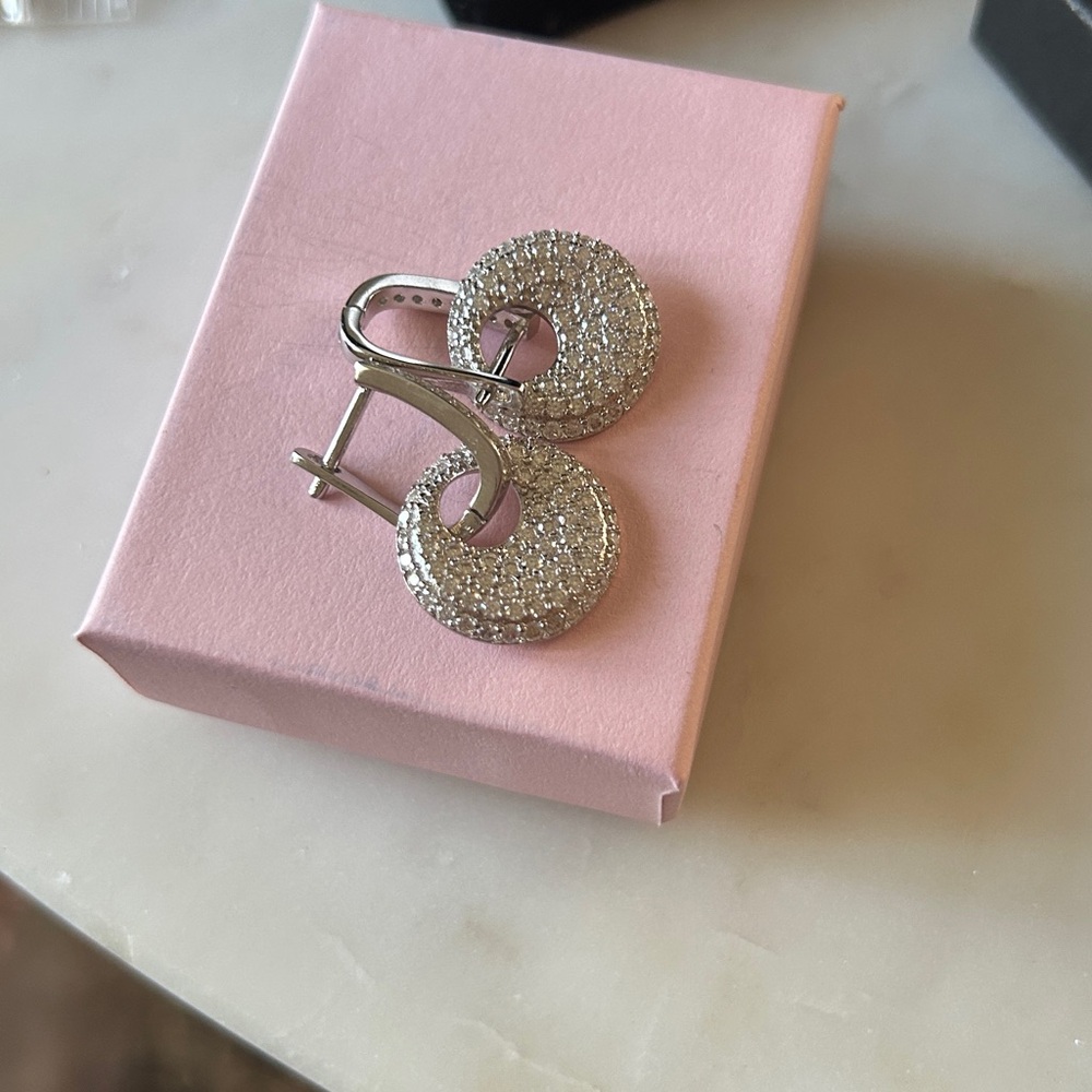 Moissanite Diamond disc dangle Earrings - Picture 2 of 5